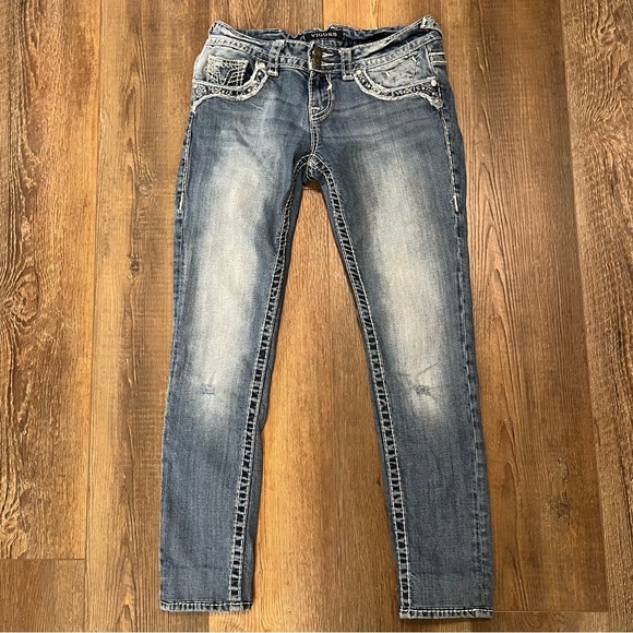 VIGOSS The New York Skinny Jeans Womens Size 3/4 Denim Rhinestones Ankle Stretch - Picture 1 of 16
